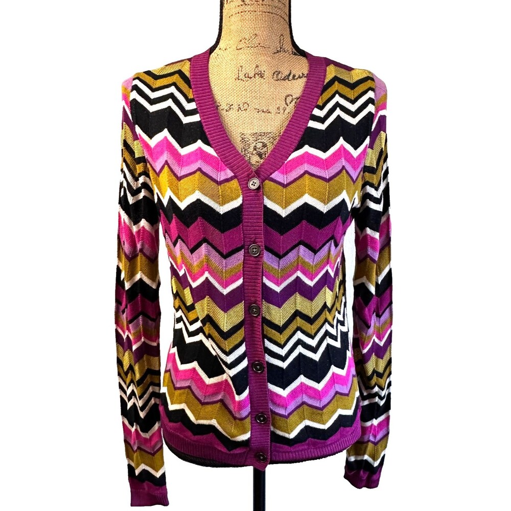 Missoni for Target Chevron Multicolor Pink Purple Black Button Front Cardigan M